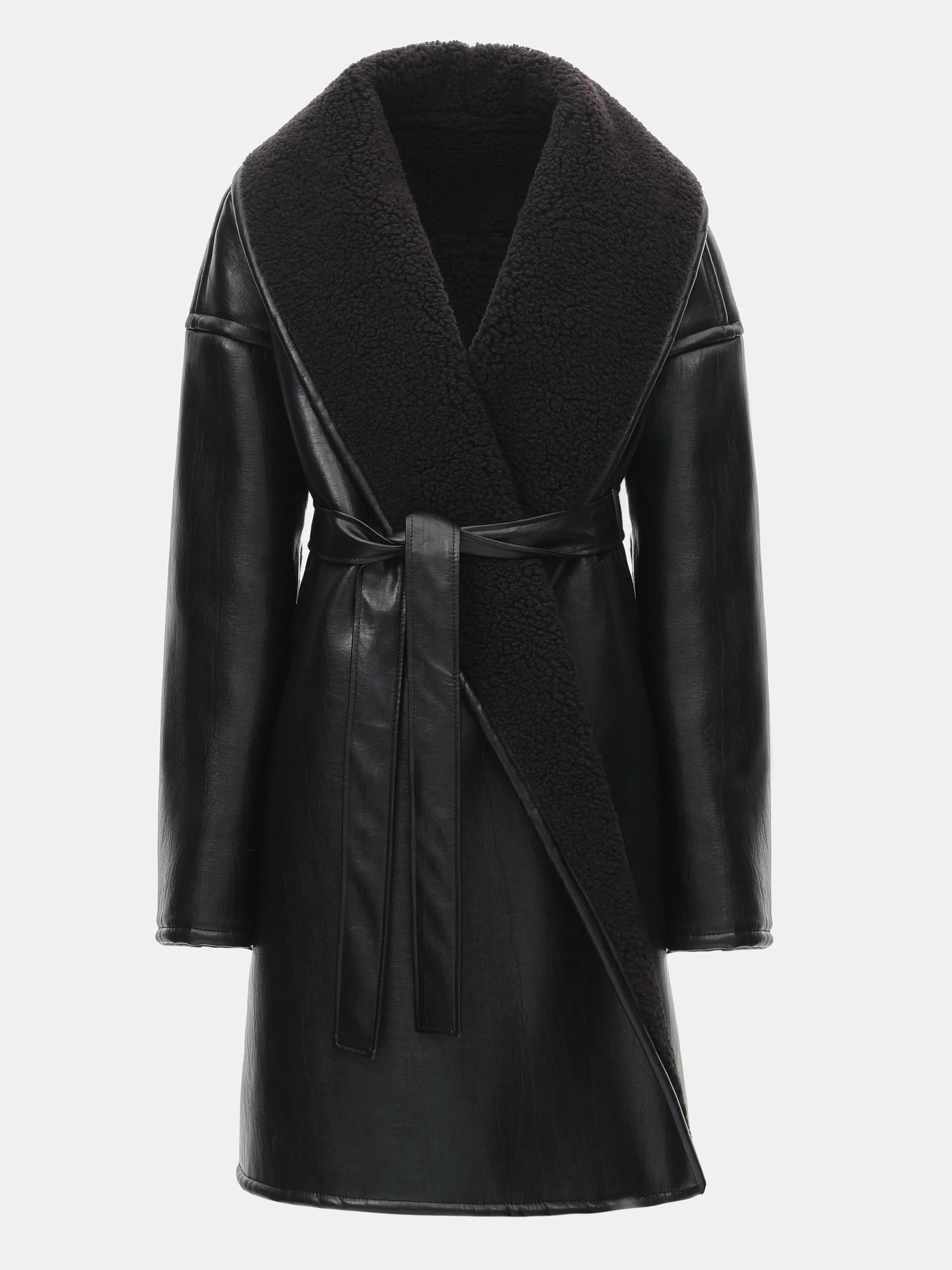 Agda Shearling Collar Leather Coat, Black