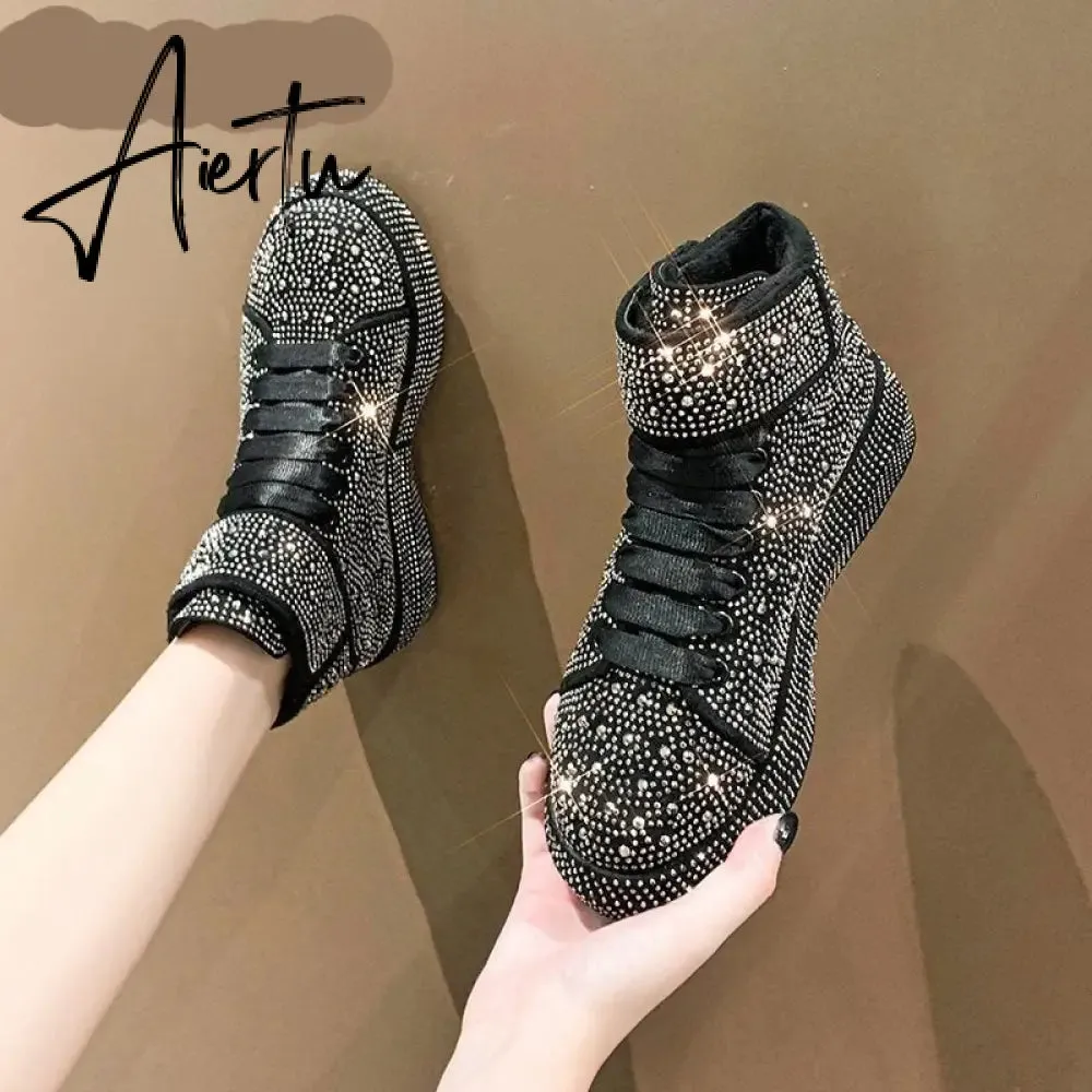 Aiertu Ankle Boots For Women Square Toe Fashion Shoes Warm Winter Short Boots Zipper Square Heels Comfortable Lady Shoes