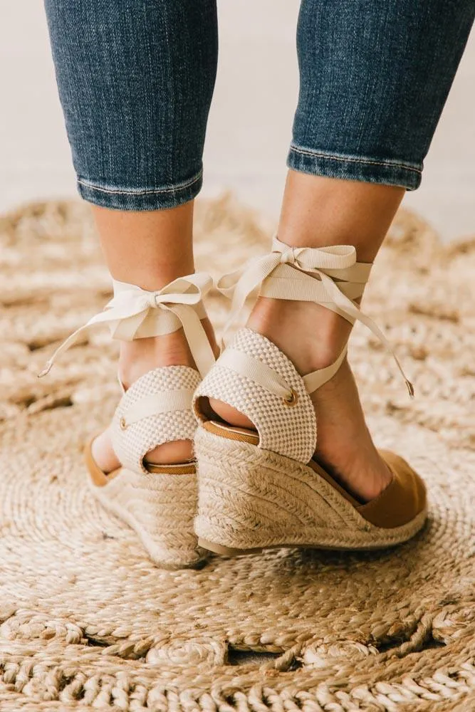 Ashley Lace Up Espadrille Wedges In Camel