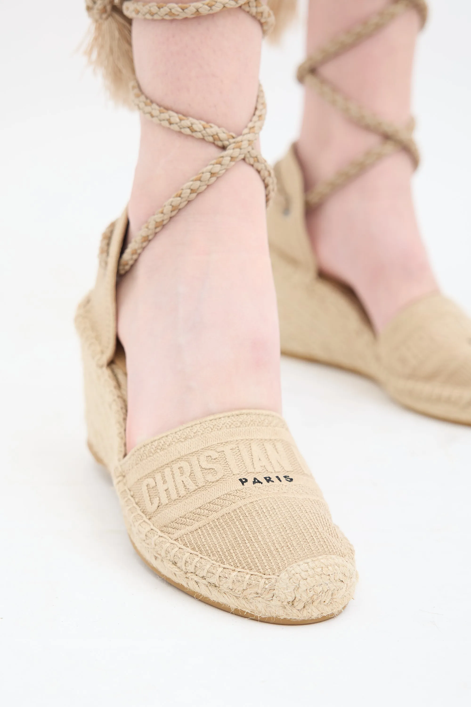 Beige Canvas Granville Wraparound Espadrille Wedge