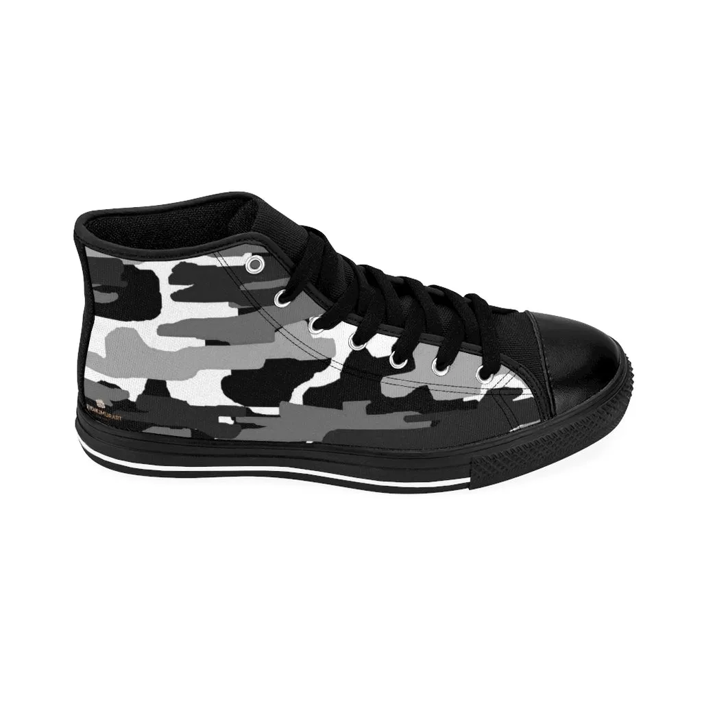 Black Camo Women's Sneakers, Gray Army Print Designer High-top Sneakers Tennis Shoes (US Size: 6-12)