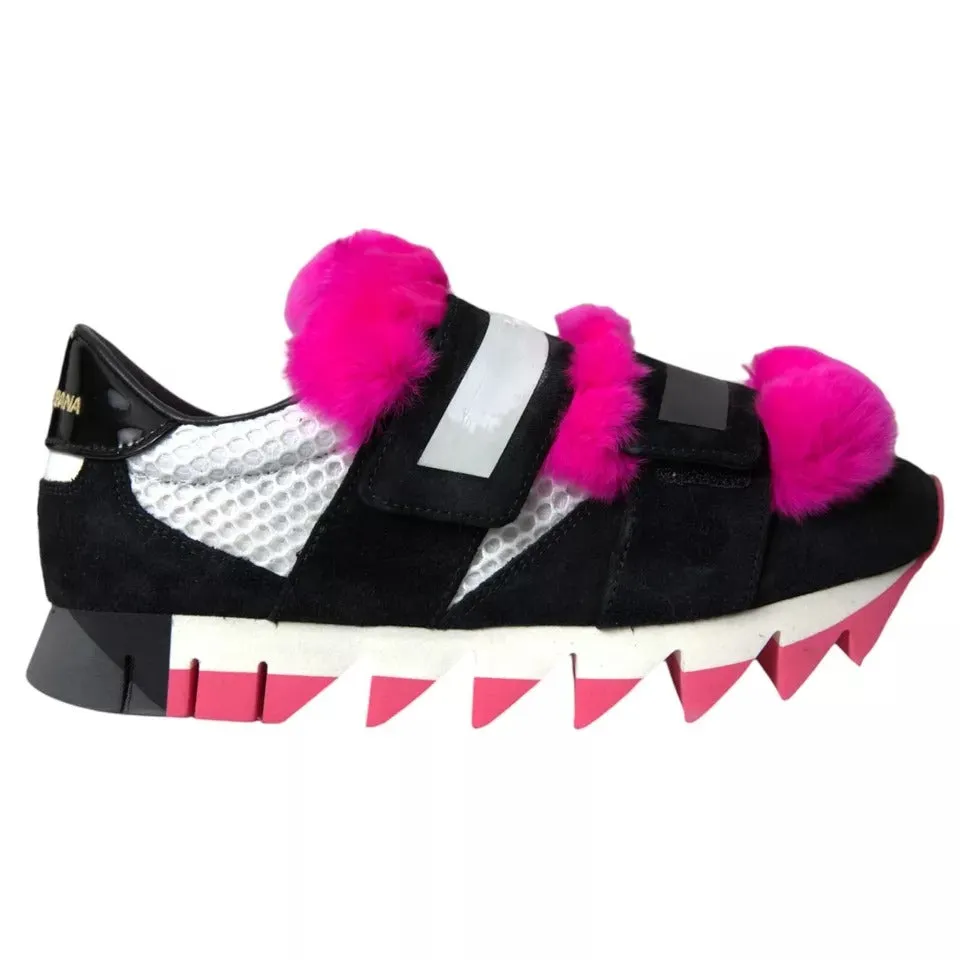 Black Pink Neoprene Stretch Shark Sneakers Shoes