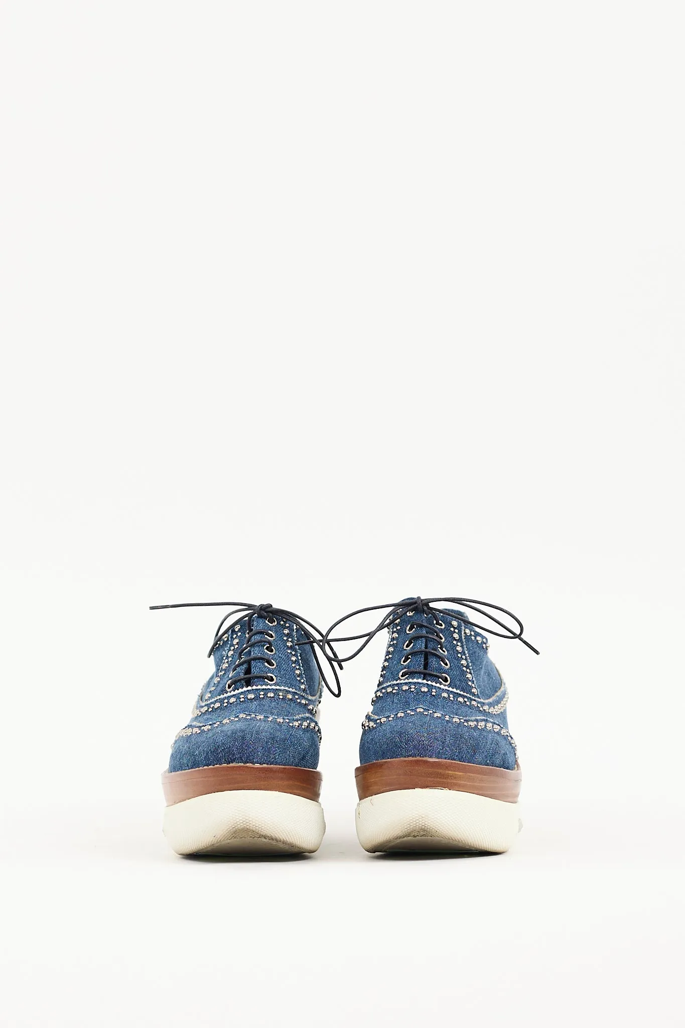 Blue Denim Embellished Platform Oxford