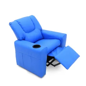 Blue Kids Recliner Chair with Footrest & Cup Holder