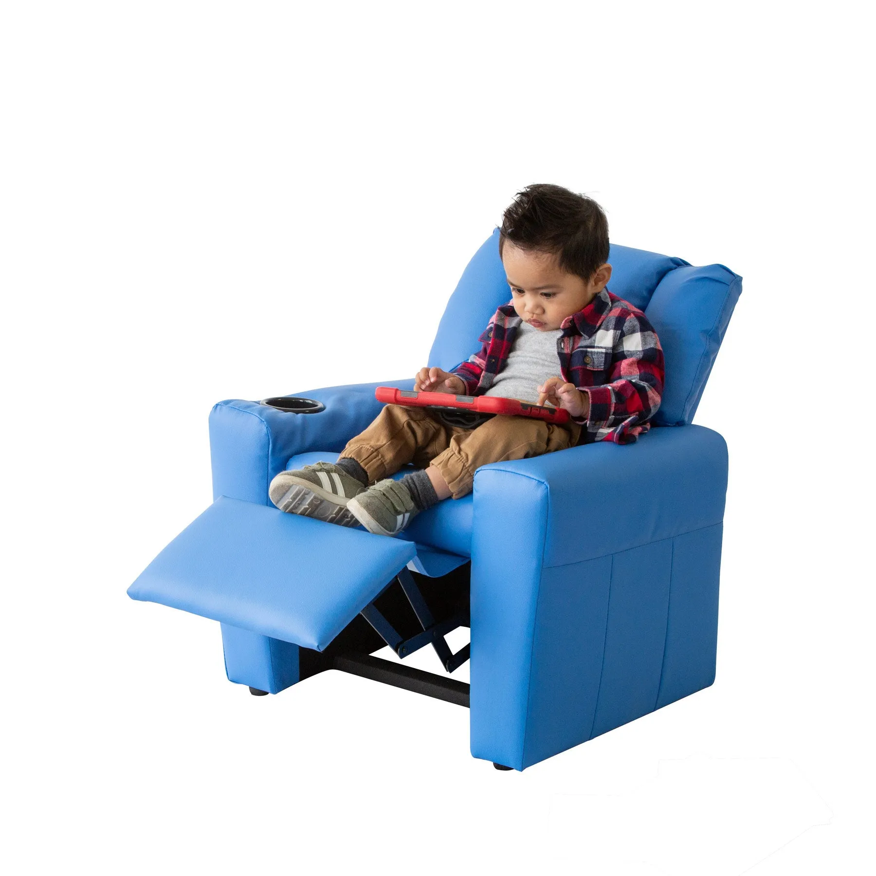 Blue Kids Recliner Chair with Footrest & Cup Holder