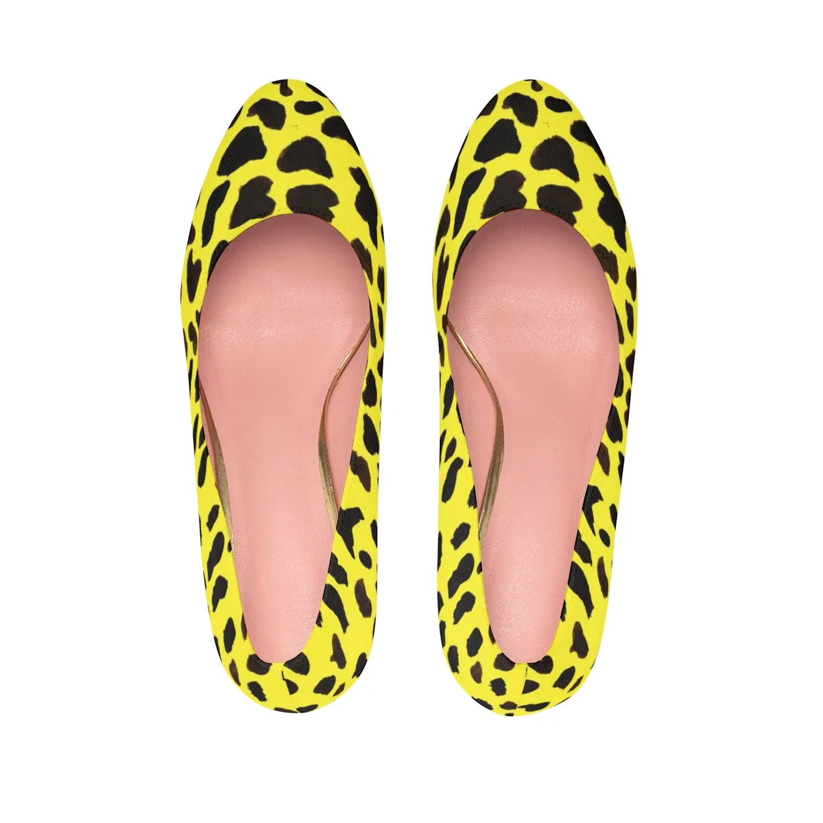 Bright Yellow Cow Print Heels, Cute Farm Animal Print Luxury Women's 4" Platform Heels