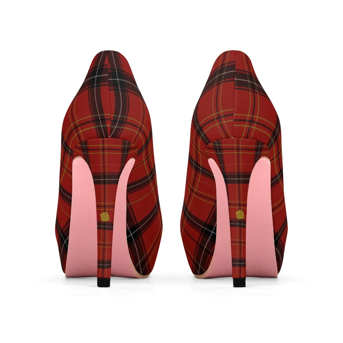 Dark Red Tartan Plaid Scottish Print Women's Platform Heels Pumps (US Size: 5-11)