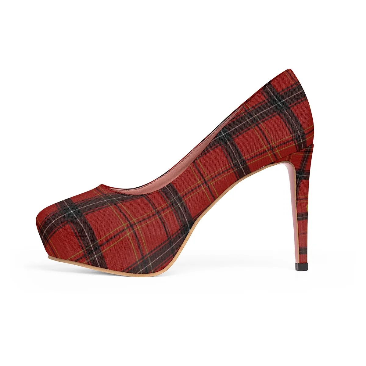 Dark Red Tartan Plaid Scottish Print Women's Platform Heels Pumps (US Size: 5-11)