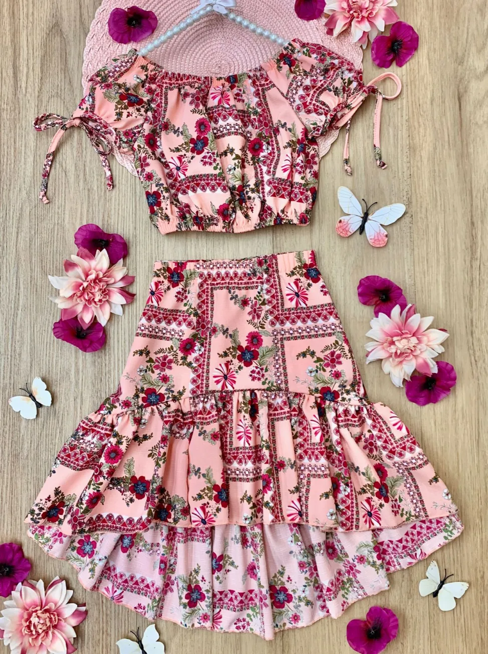 Floral Daydream Patchwork Hi-Lo Skirt Set