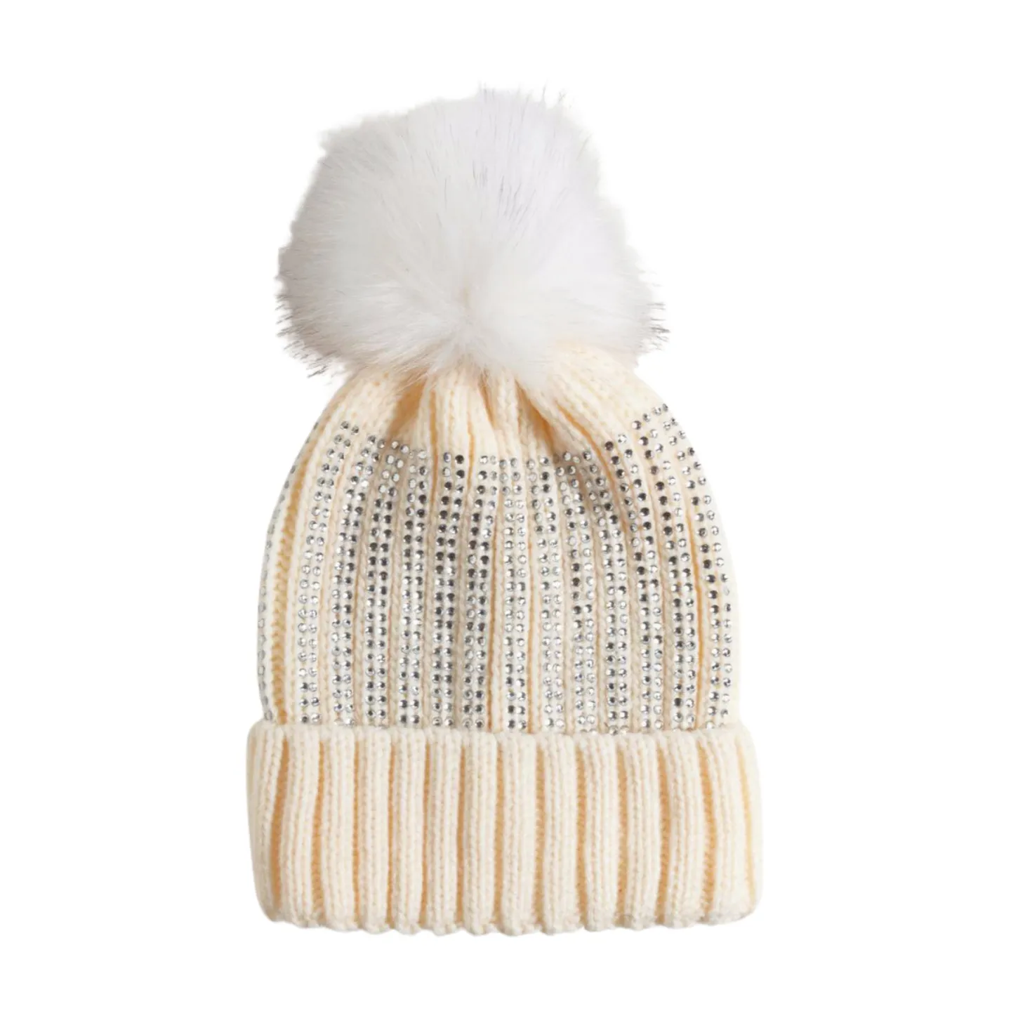 FSBB8737 - Knit Beanie with Studs and Faux Fur Pom