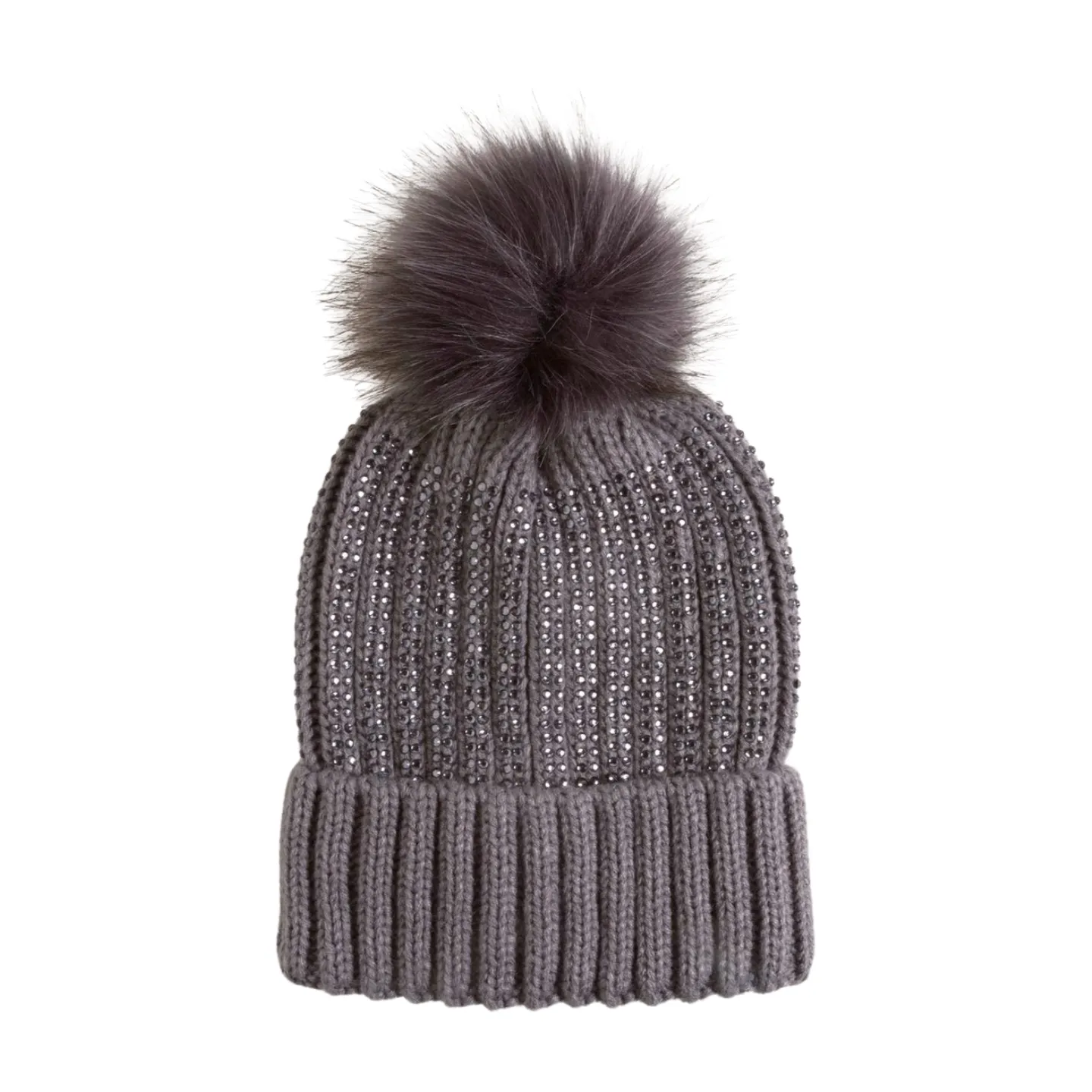 FSBB8737 - Knit Beanie with Studs and Faux Fur Pom