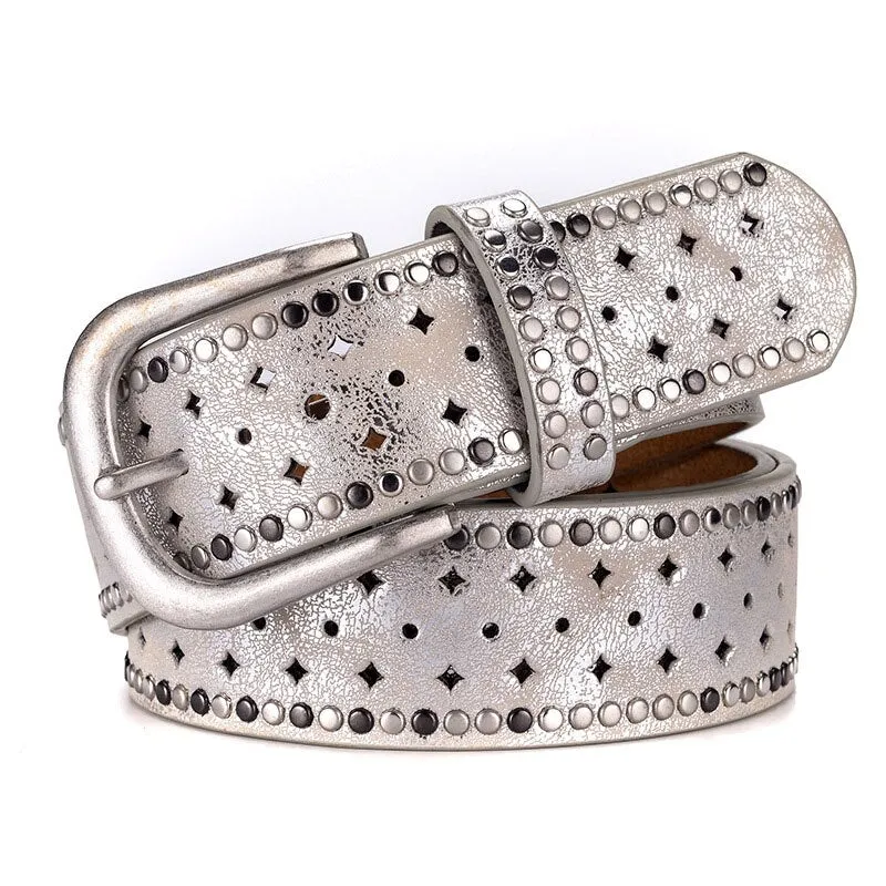 GFOHUO   Trendy Hollow Riveted Leather Belt for Women