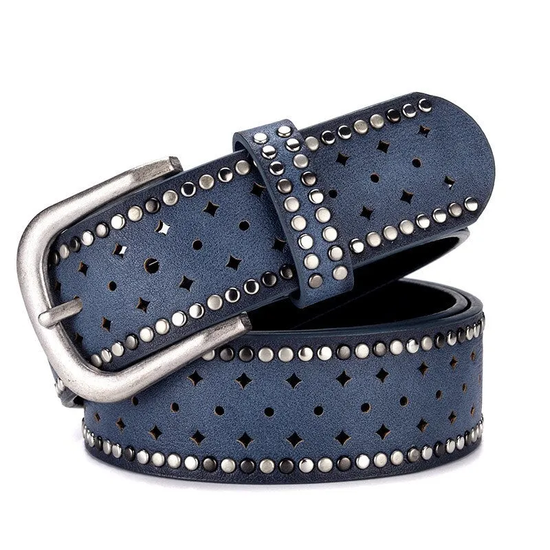 GFOHUO   Trendy Hollow Riveted Leather Belt for Women