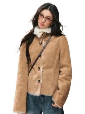 Khaki Shearling Fur-Lined Jacket