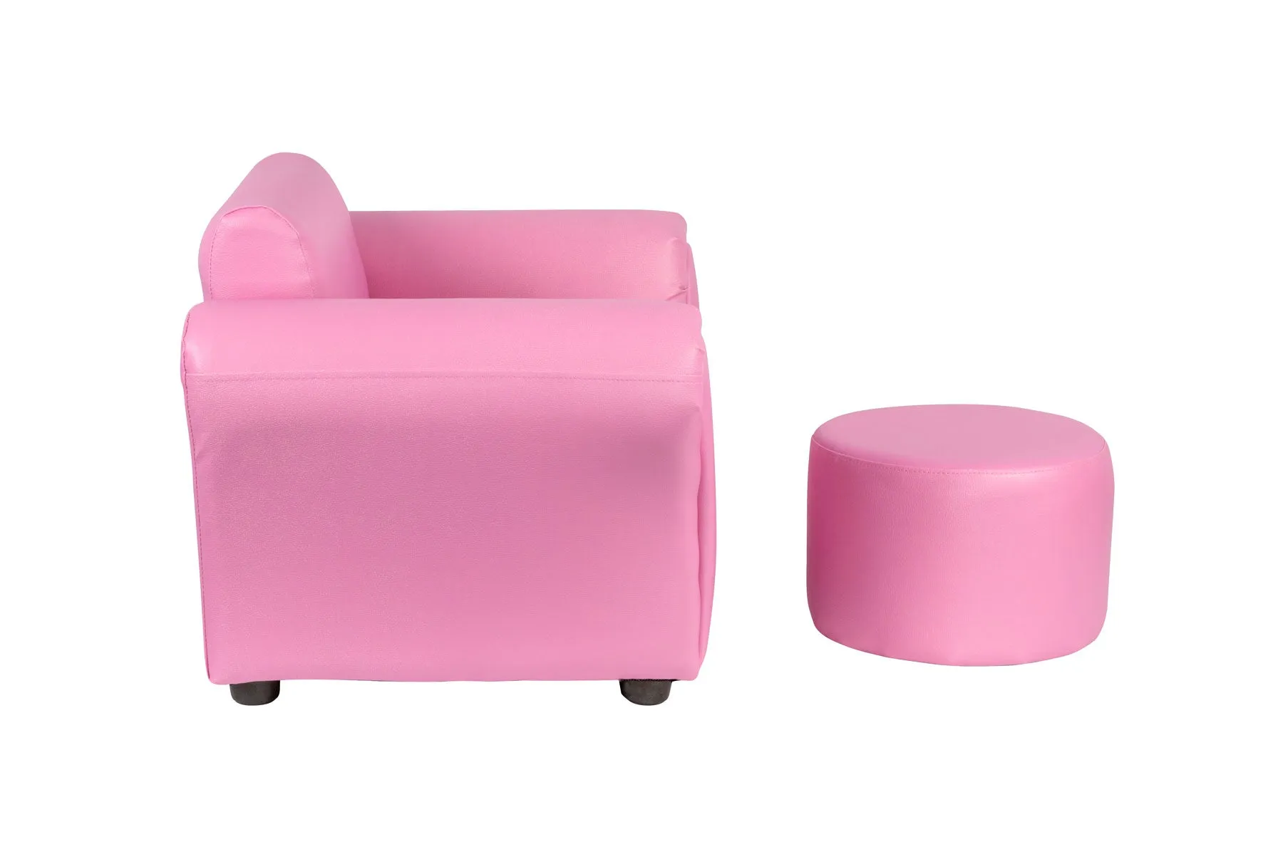 Kids Pink Sofa Chair w/ Footstool in PU Leather