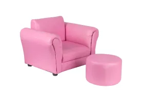 Kids Pink Sofa Chair w/ Footstool in PU Leather