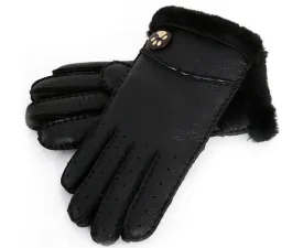 Leather Fur Wrist Winter Gloves