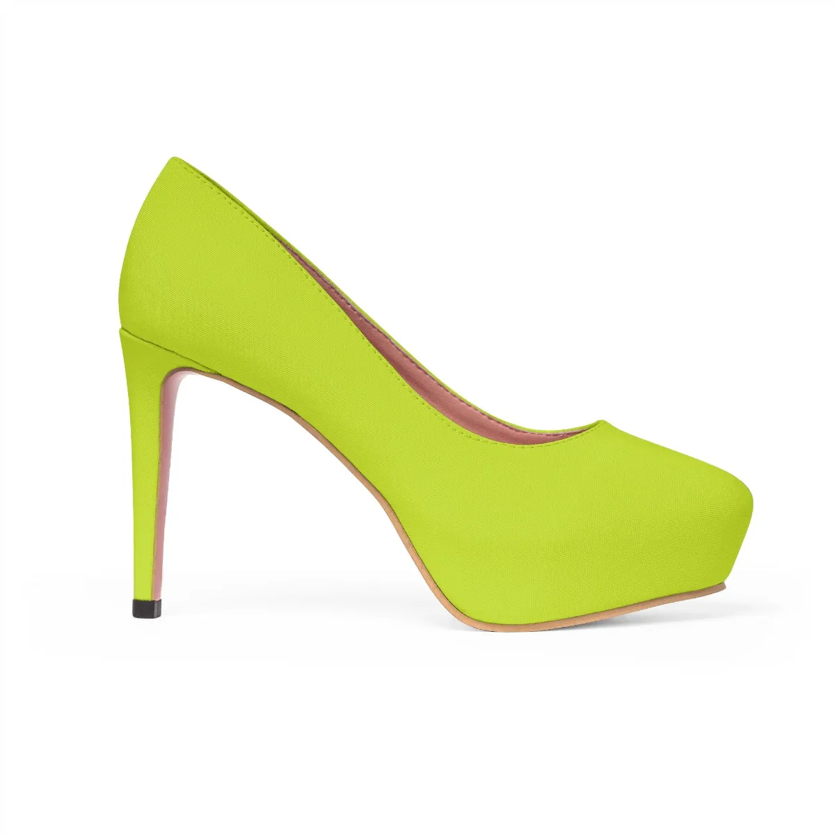 Lime Green Solid Color Print Designer Women's Platform 4 inch Heels (US Size: 5-11)