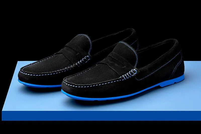 Mens Black & Blue Suede Driving Loafers- Size 12