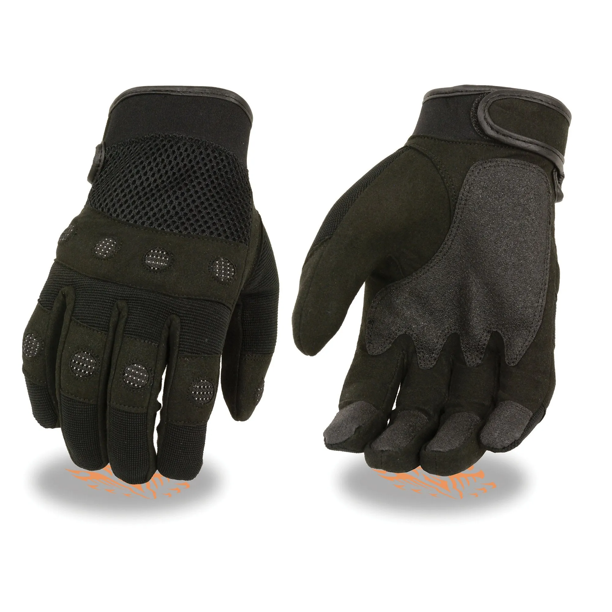 Milwaukee Leather SH761 Men's Black Textile Padded Knuckle Mechanics Gloves with Amara Palm