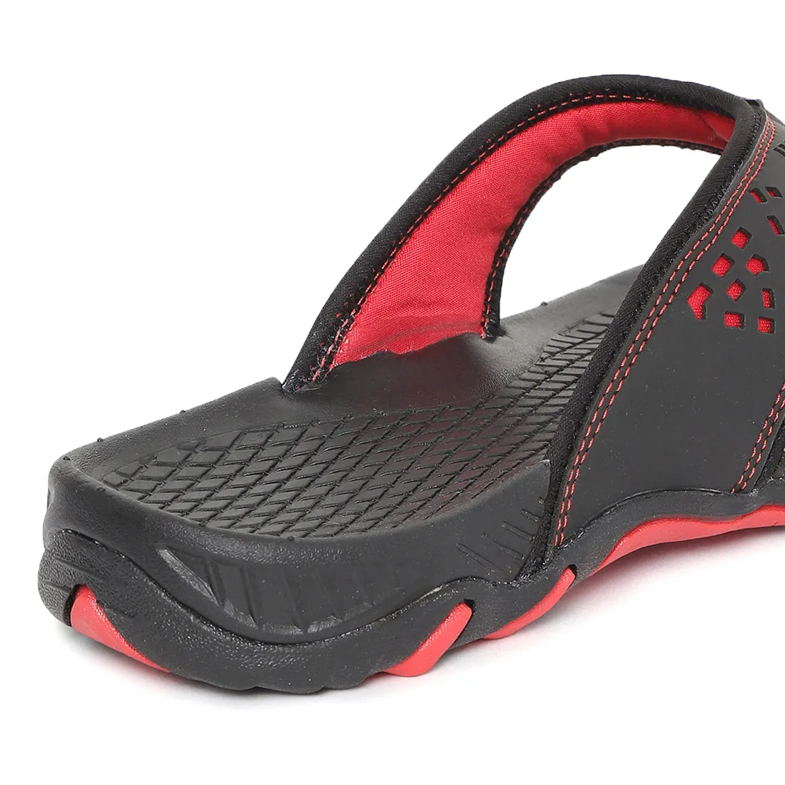 Paragon Black and Red Ultra-Durable Everyday Flip Flops for Men