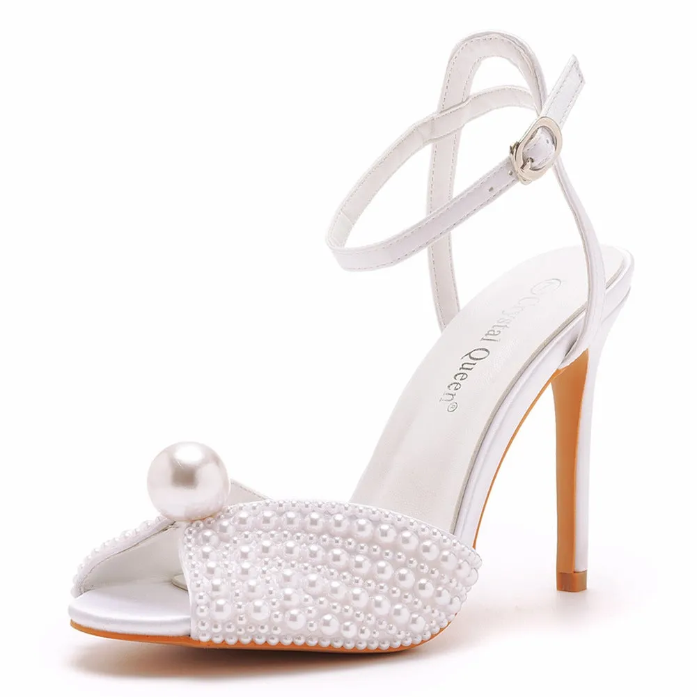 Peep Toe Elegant Faux Pearl Ultra High Heels