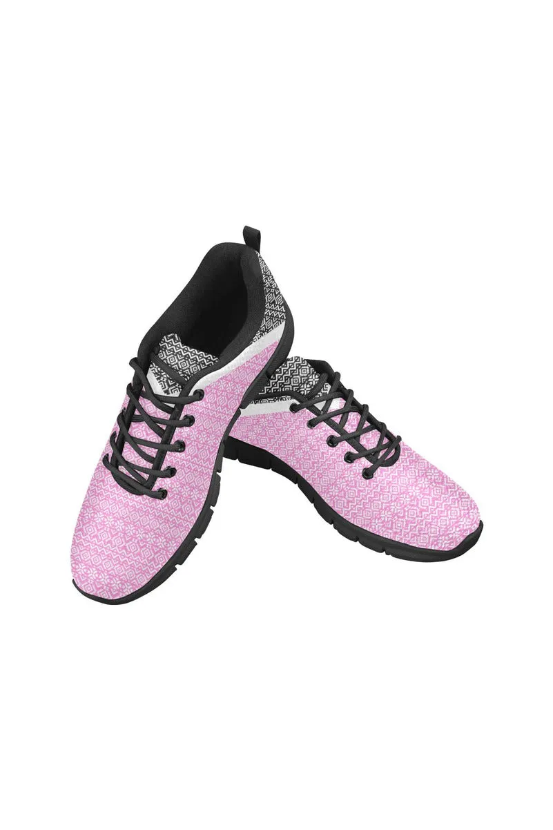 Pink & Black Aztec Women's Breathable Running Shoes (Model 055)