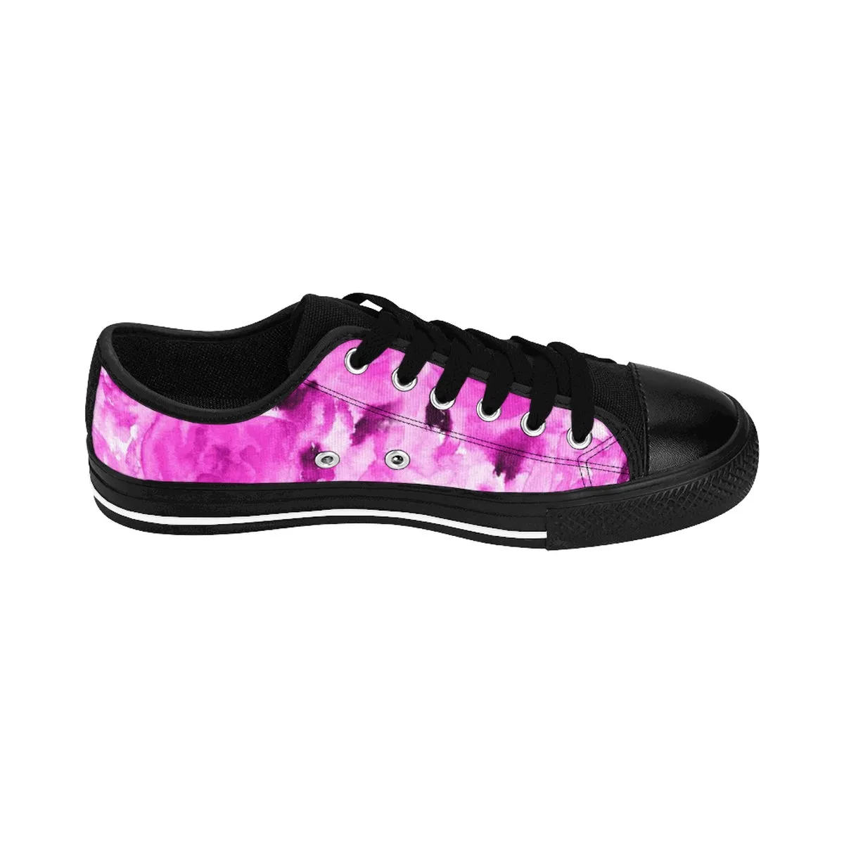 Pink Rose Floral Women's Low Tops, Floral Print Low Top Women's Sneakers (US Size 6-12)