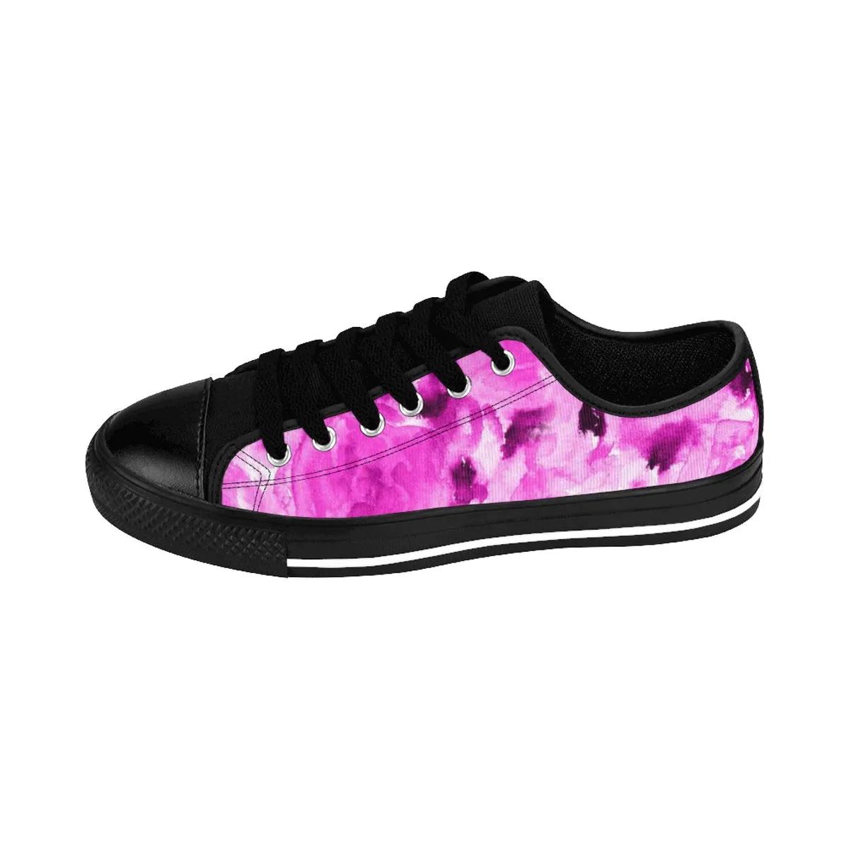 Pink Rose Floral Women's Low Tops, Floral Print Low Top Women's Sneakers (US Size 6-12)