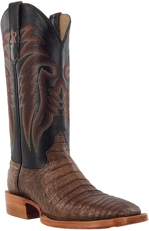 R. Watson Men's Caiman Belly Wide Square Toe Western Boots, Coco/Chocolate