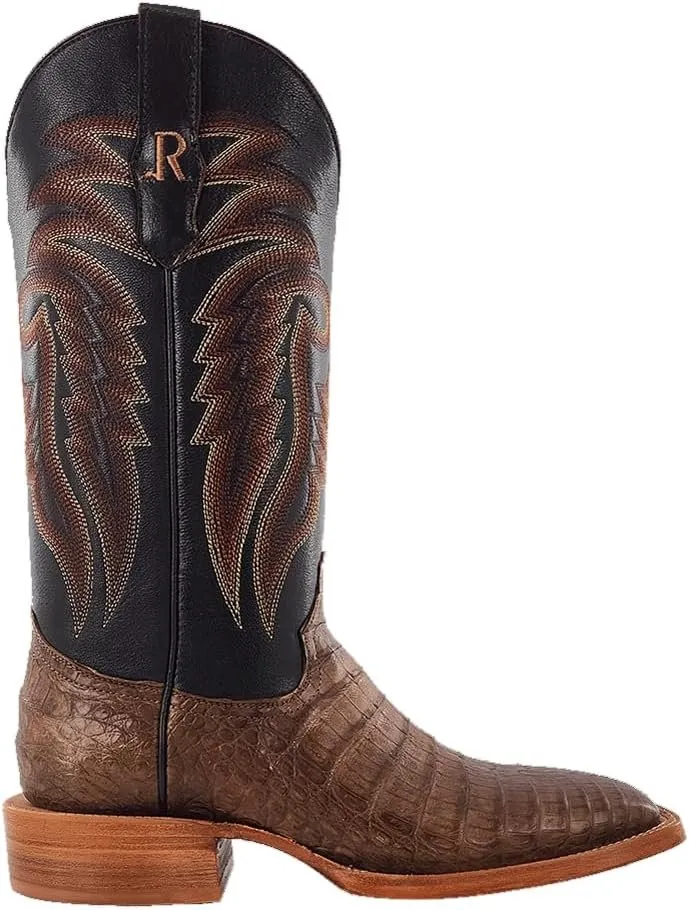 R. Watson Men's Caiman Belly Wide Square Toe Western Boots, Coco/Chocolate