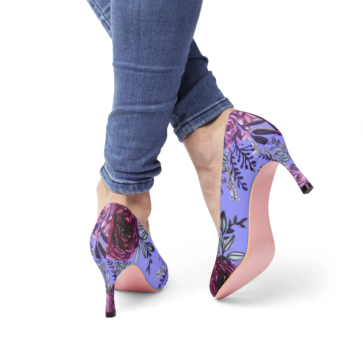 Romantic Cute Purple Rose Floral Print Designer Women's High Heels (US Size: 5-11)