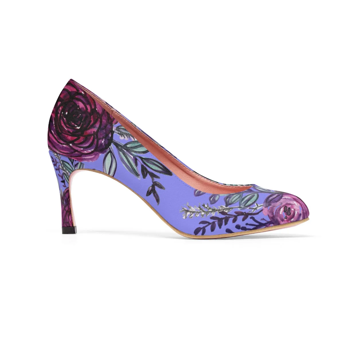 Romantic Cute Purple Rose Floral Print Designer Women's High Heels (US Size: 5-11)