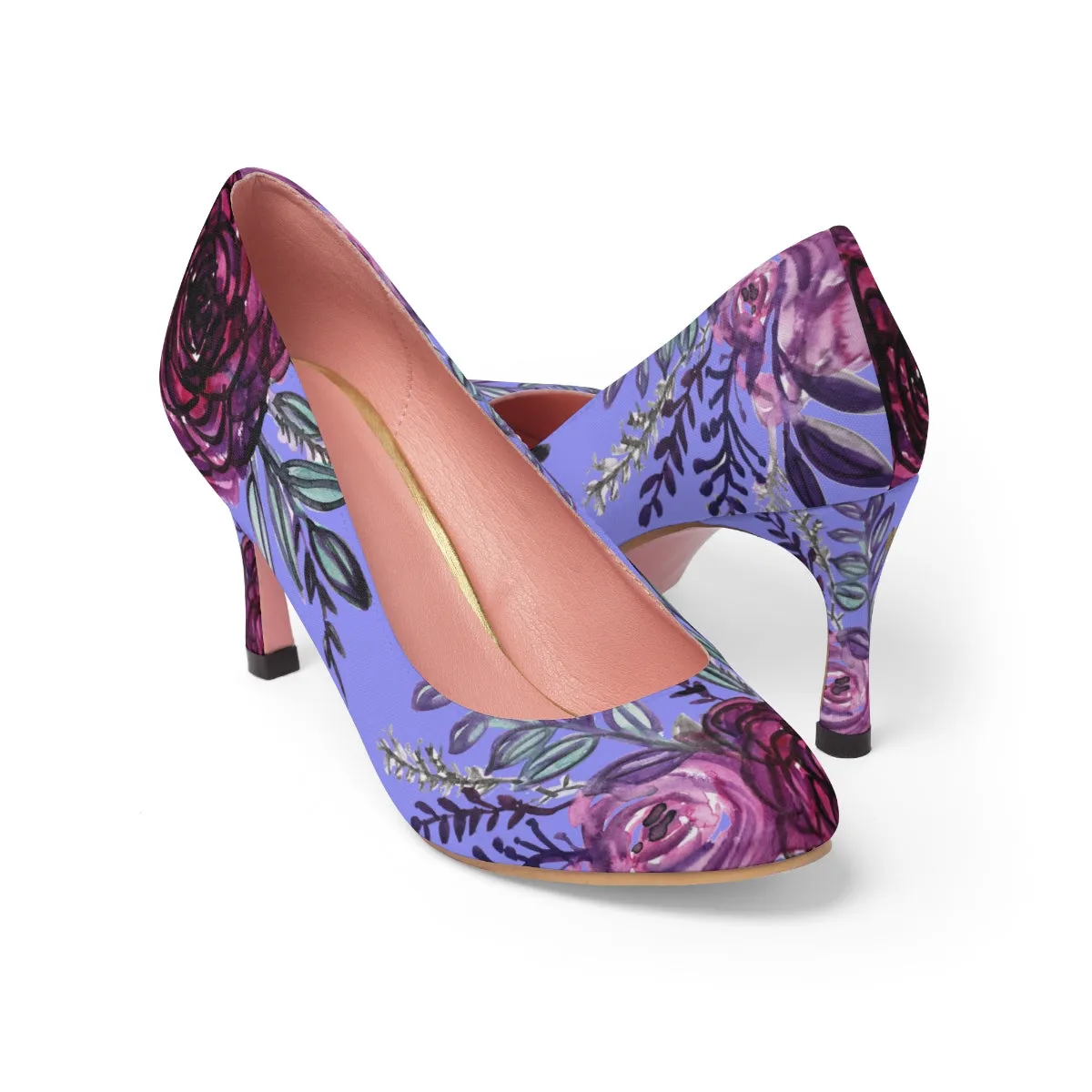 Romantic Cute Purple Rose Floral Print Designer Women's High Heels (US Size: 5-11)