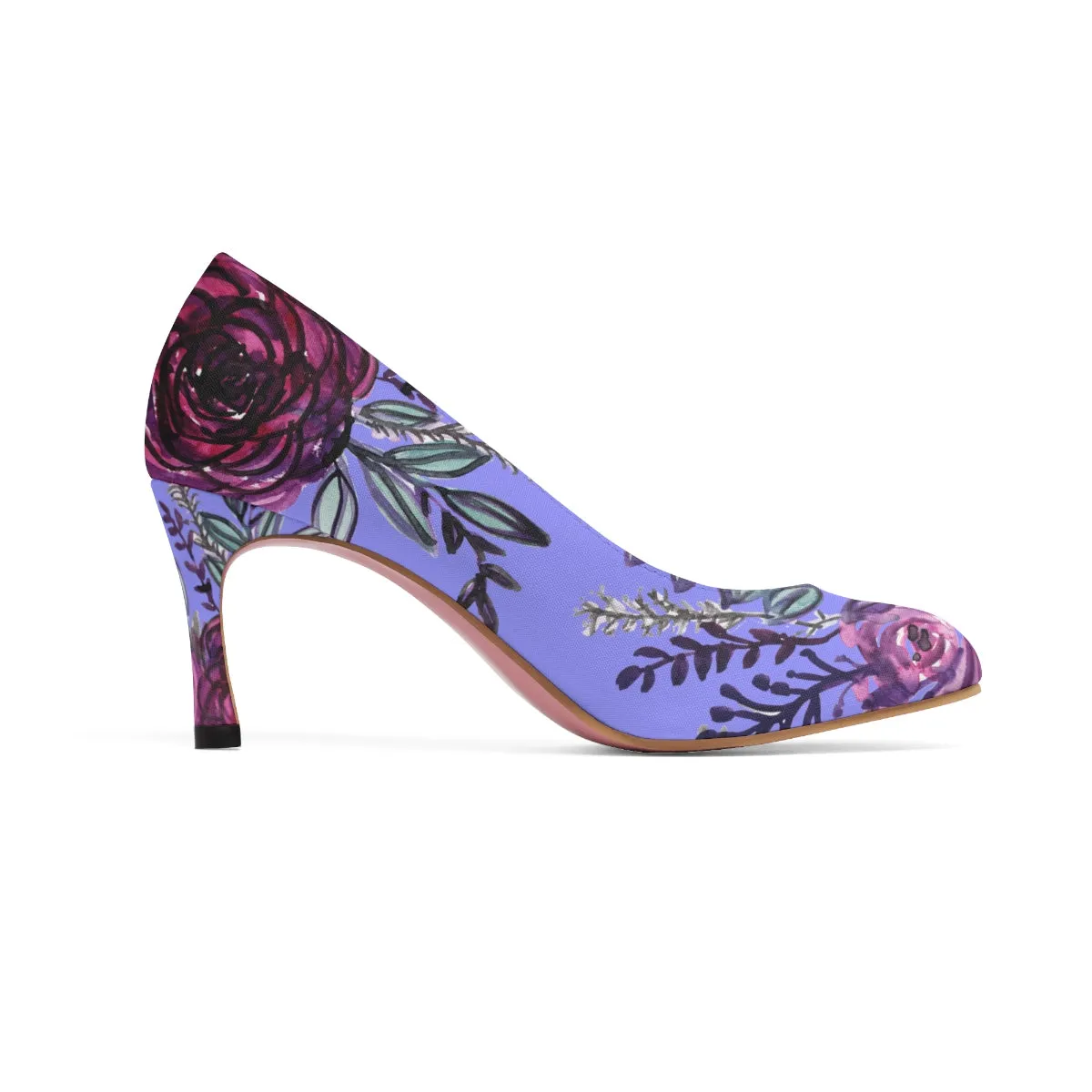 Romantic Cute Purple Rose Floral Print Designer Women's High Heels (US Size: 5-11)