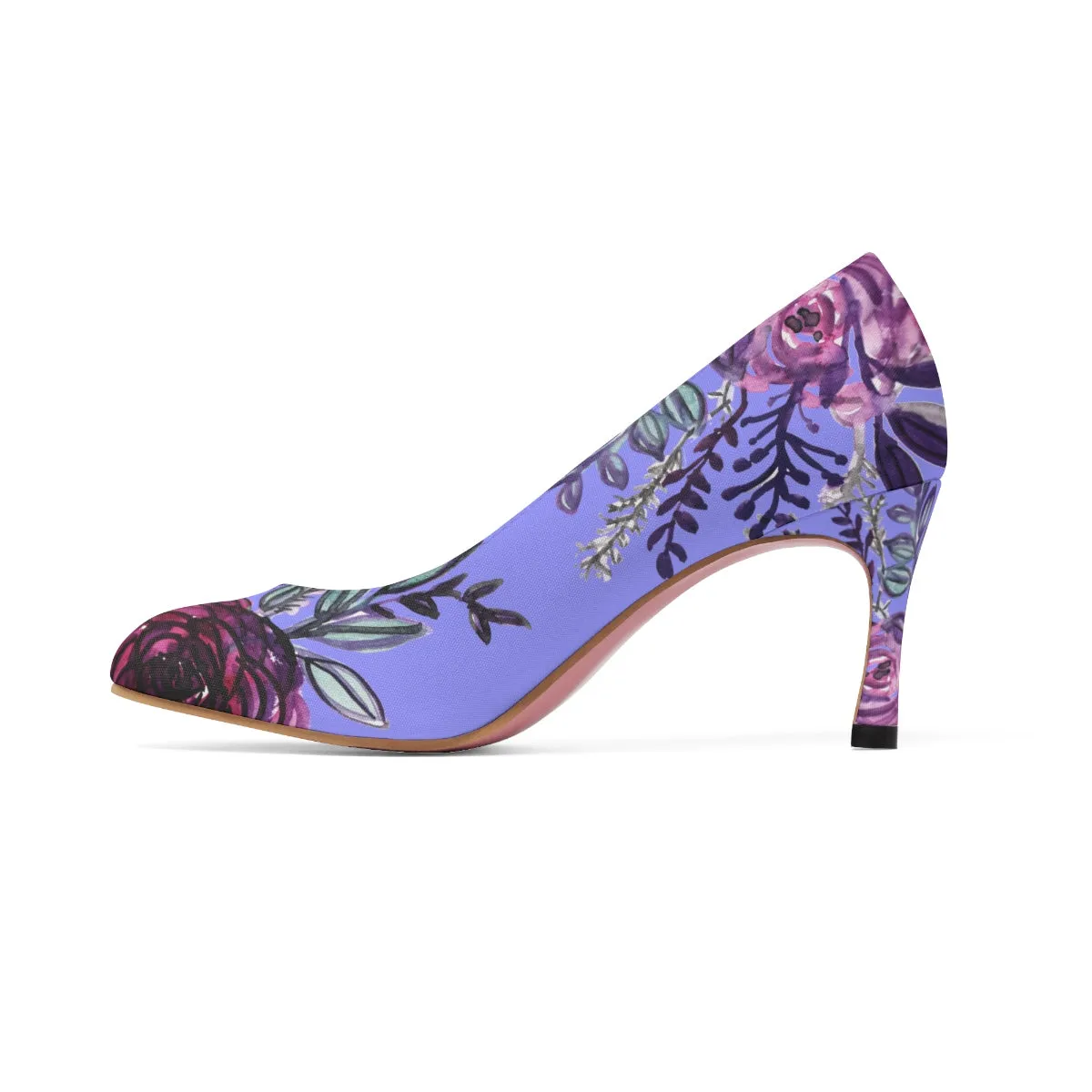 Romantic Cute Purple Rose Floral Print Designer Women's High Heels (US Size: 5-11)