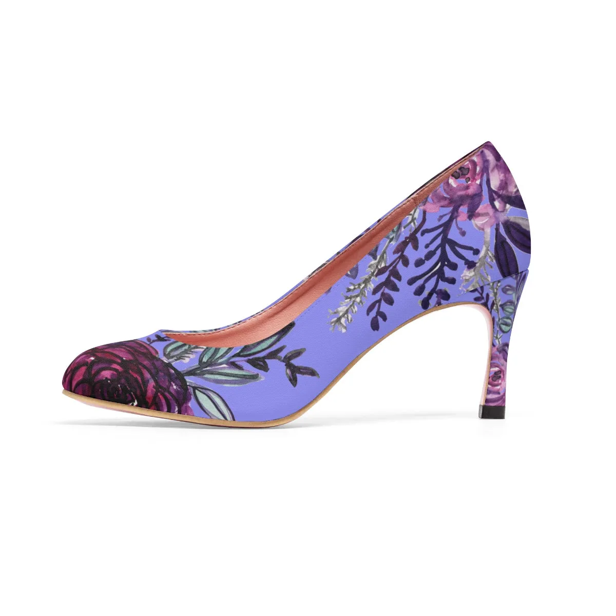 Romantic Cute Purple Rose Floral Print Designer Women's High Heels (US Size: 5-11)