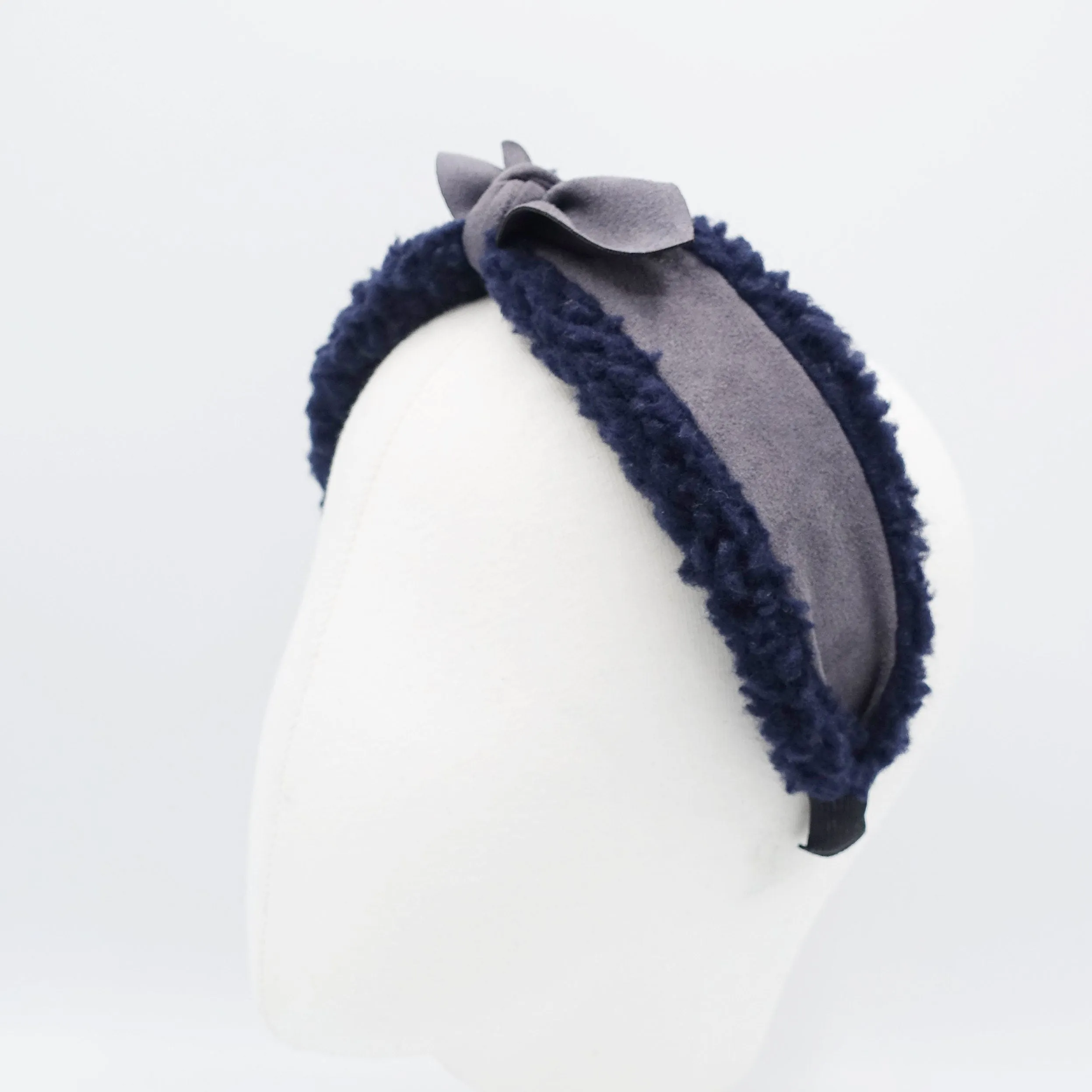 sherpa headband leather bow knot hairband teddy hair accessory for women