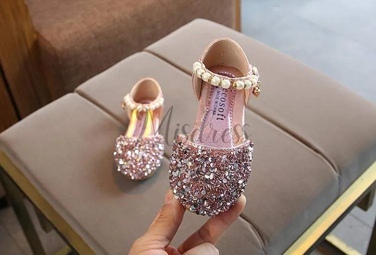 Silver/Gold/Pink Beaded Flower Girl Shoes Baby Dancing Kids Sandals Wedding Shoes