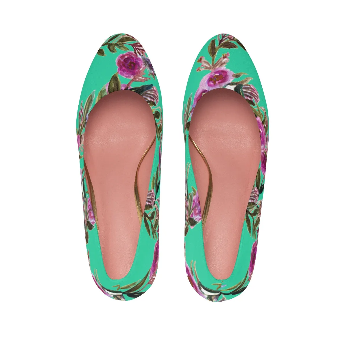 Turquoise Blue Floral Heels, Garden Purple Pink Rose Designer Women's 3" High Heels