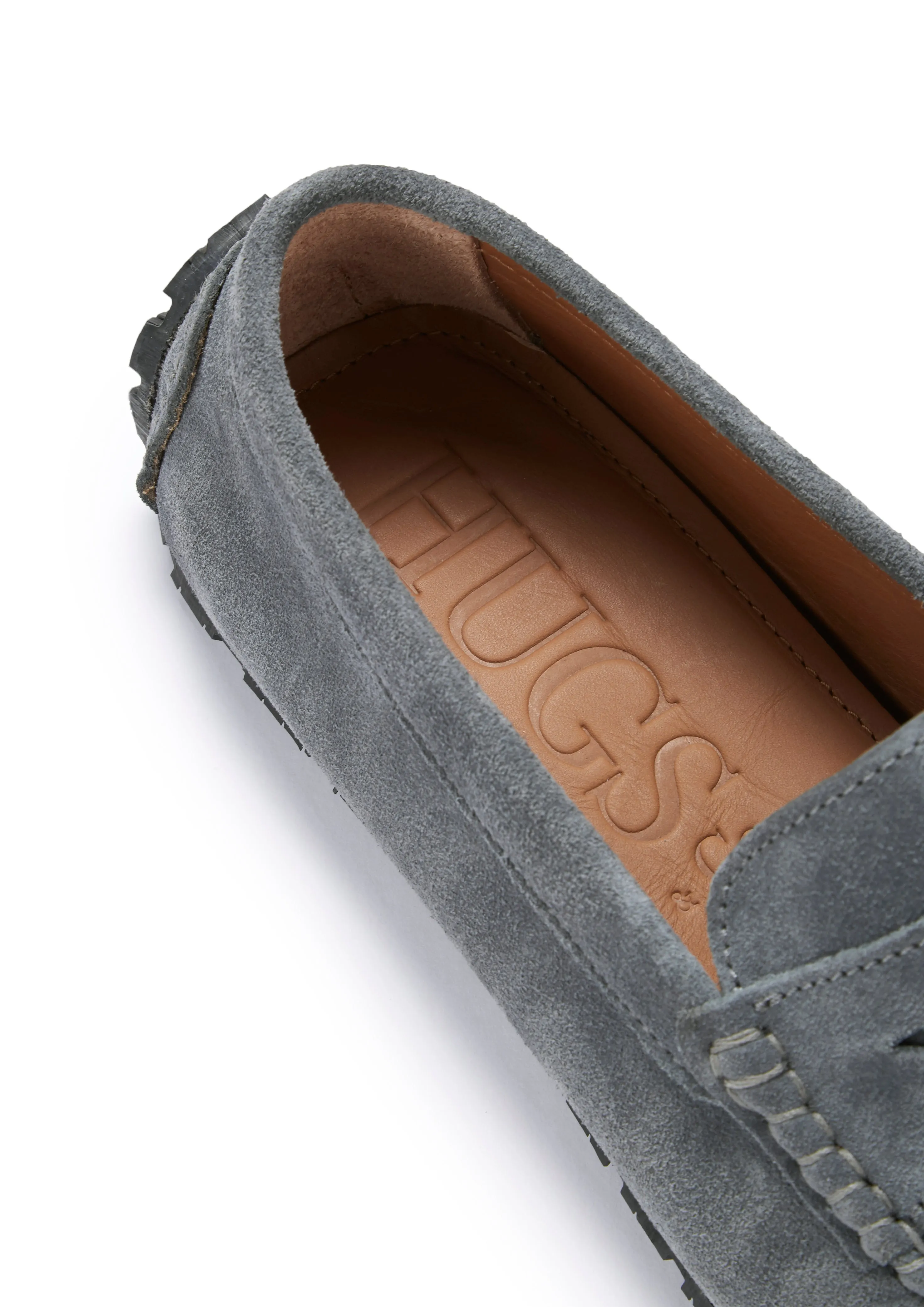 Tyre Sole Penny Driving Loafers, slate grey suede