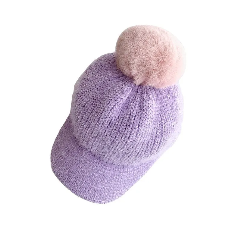 Unisex Winter Pom Pom Design Knitted Cute Caps for Kids