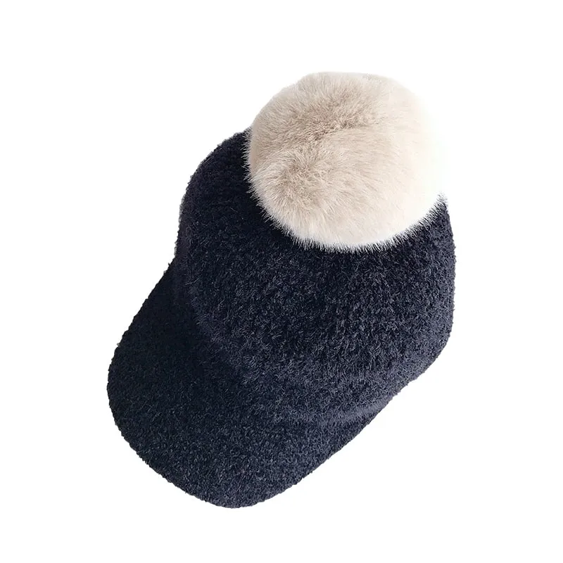 Unisex Winter Pom Pom Design Knitted Cute Caps for Kids