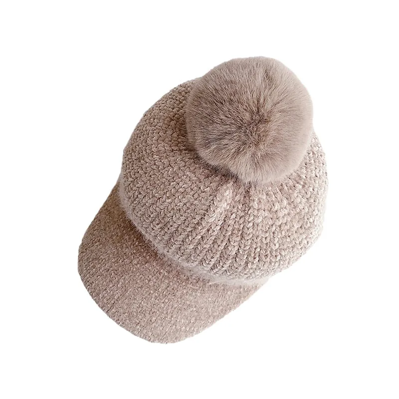 Unisex Winter Pom Pom Design Knitted Cute Caps for Kids