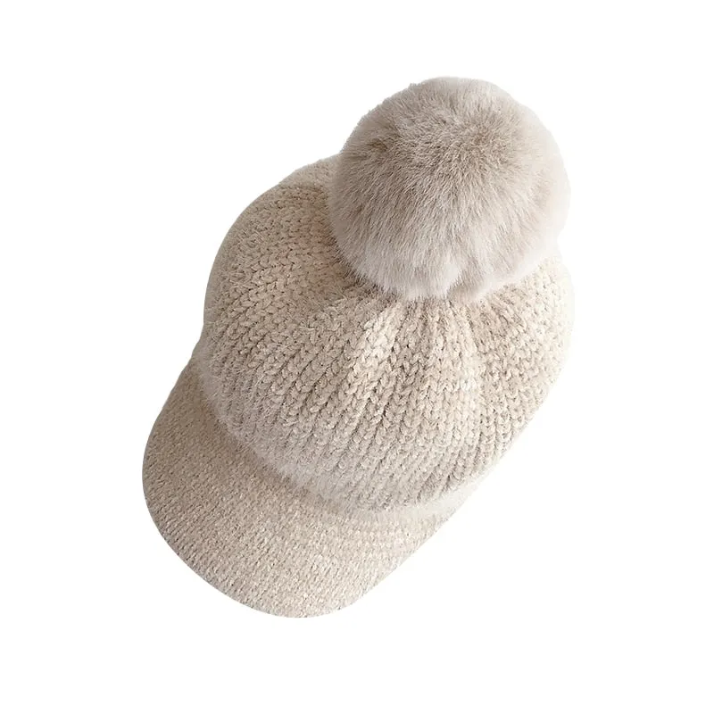 Unisex Winter Pom Pom Design Knitted Cute Caps for Kids