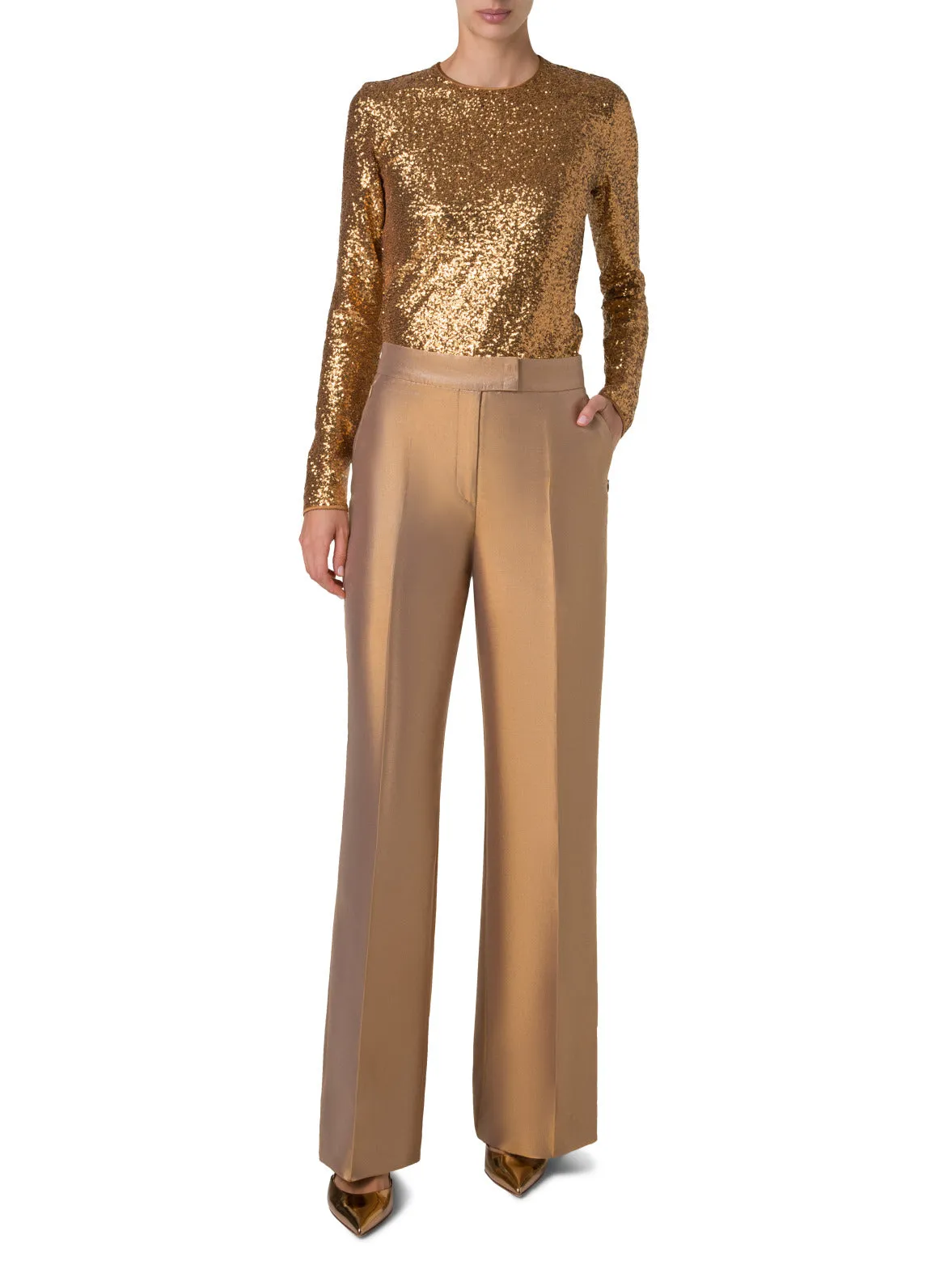 Wide Leg Pants in Cotton and Golden Lurex