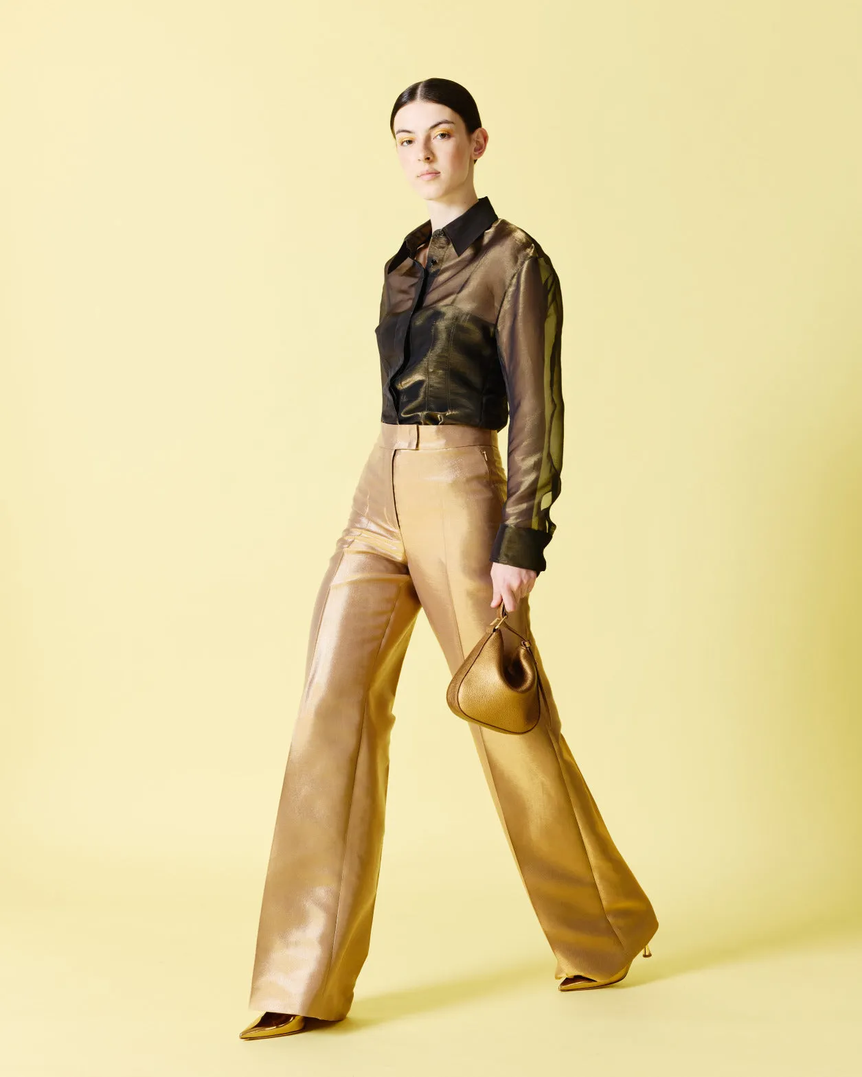 Wide Leg Pants in Cotton and Golden Lurex