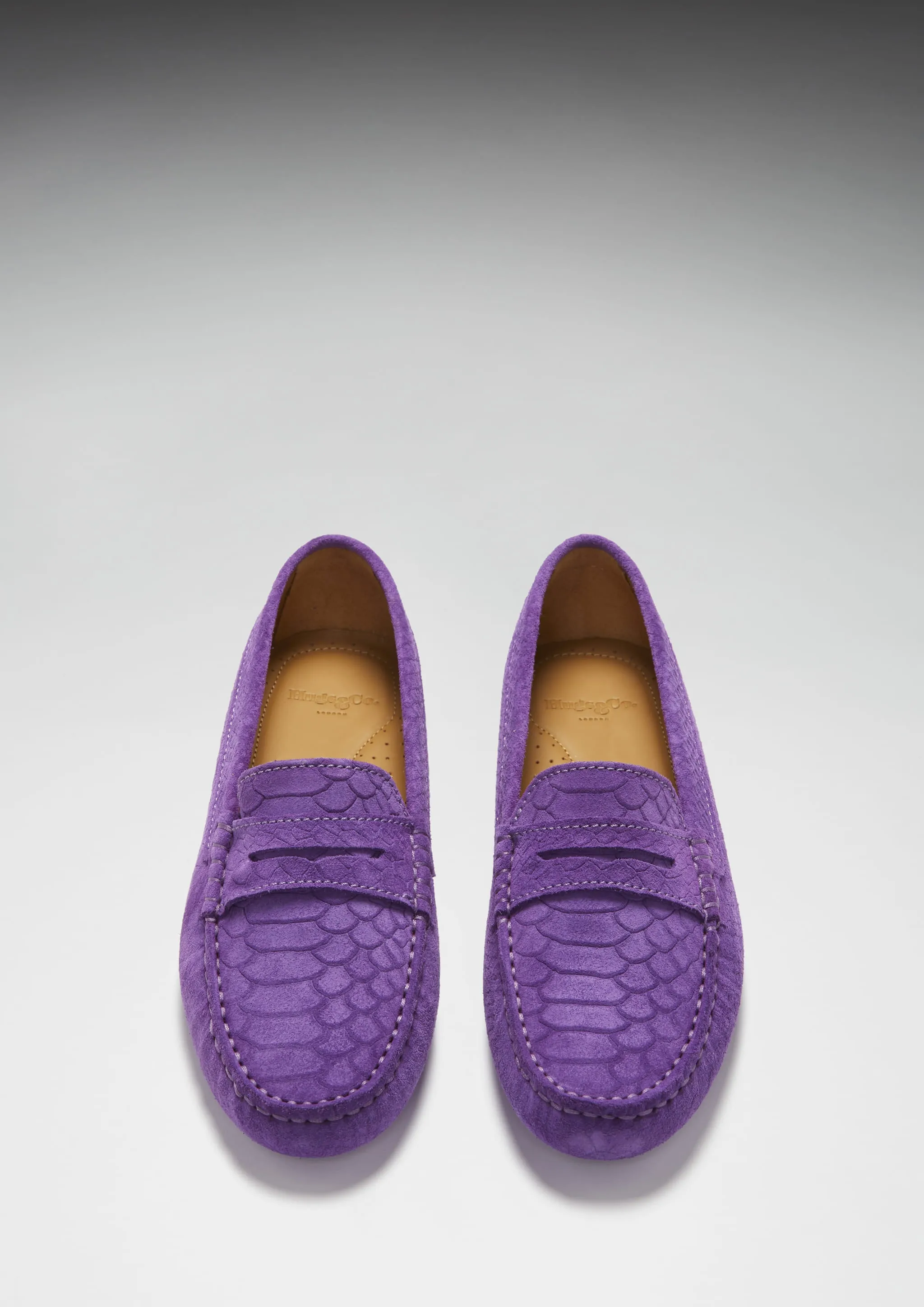 Women's Penny Driving Loafers, purple embossed suede