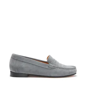 Women's Penny Loafers Leather Sole, slate grey suede