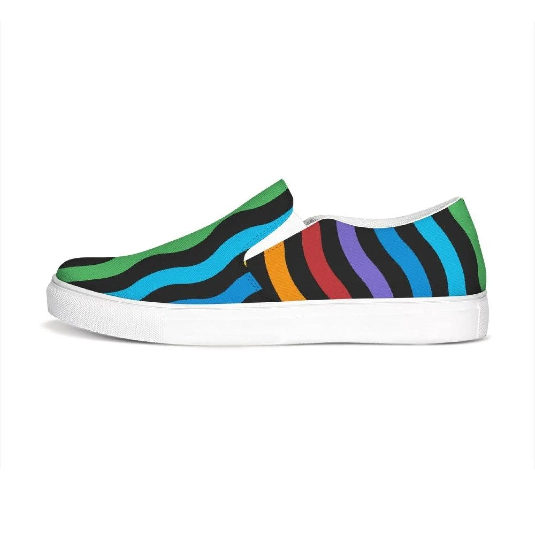 Womens Sneakers - Rainbow Stripe Style Canvas Sports Shoes / Slip-on